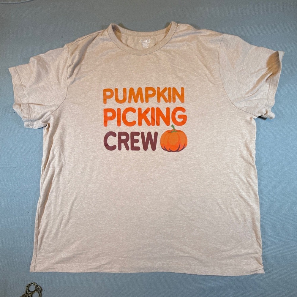 The Childrens Place XXL Pumpkin Picking Crew Graphic T-Shirt Tan Heathered 1895